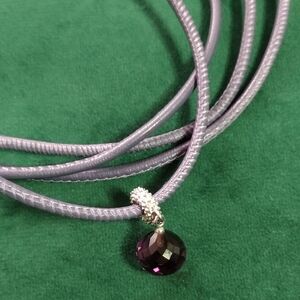 Elegant JLo Endless Purple Leather Necklace with Silver Charm